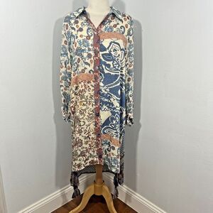 Vincente Blouse Womens M Multi Paisley Beachy Resort‎ Wear Boho Tunic